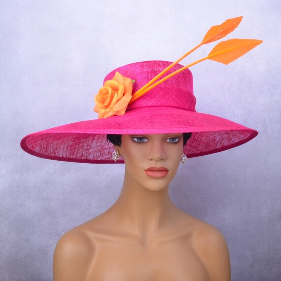Kentucky Derby Party Fuchsia Feathered Sinamay Disc Hat - Women Formal Headwear M23012( Fuchsia )kentucky Derby Hat Church Hat Wedding Hat  main image 3