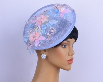 New light blue kentucky derby hat,tea party hat,embroidery fascinator,Church Hat,Melbourne cup,luncheon fascinator Hat,wedding fascinator.