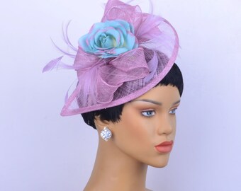 Nouveau fascinateur sinamay avec fleur lisse, goûter, chapeau d'église, coupe de Melbourne, chapeau Kentucky Derby, chapeau fantaisie, chapeau de mariage, chapeau de fête, fascinateur.