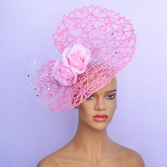 Pink Kentucky Derby Hat: Straw Floral Fascinator - Etsy display picture 3