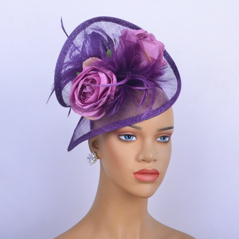 Nouveau fascinateur sinamay avec plumes/fleurs en soie, chapeau de fête, chapeau d'église, coupe de Melbourne, Kentucky Derby, chapeau fantaisie, chapeau de mariage, trois couleurs. image 5