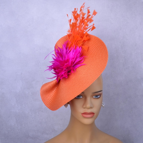 Orange Fuchsia Kentucky Derby Hat: Feather Fascinator - Etsy display picture 1