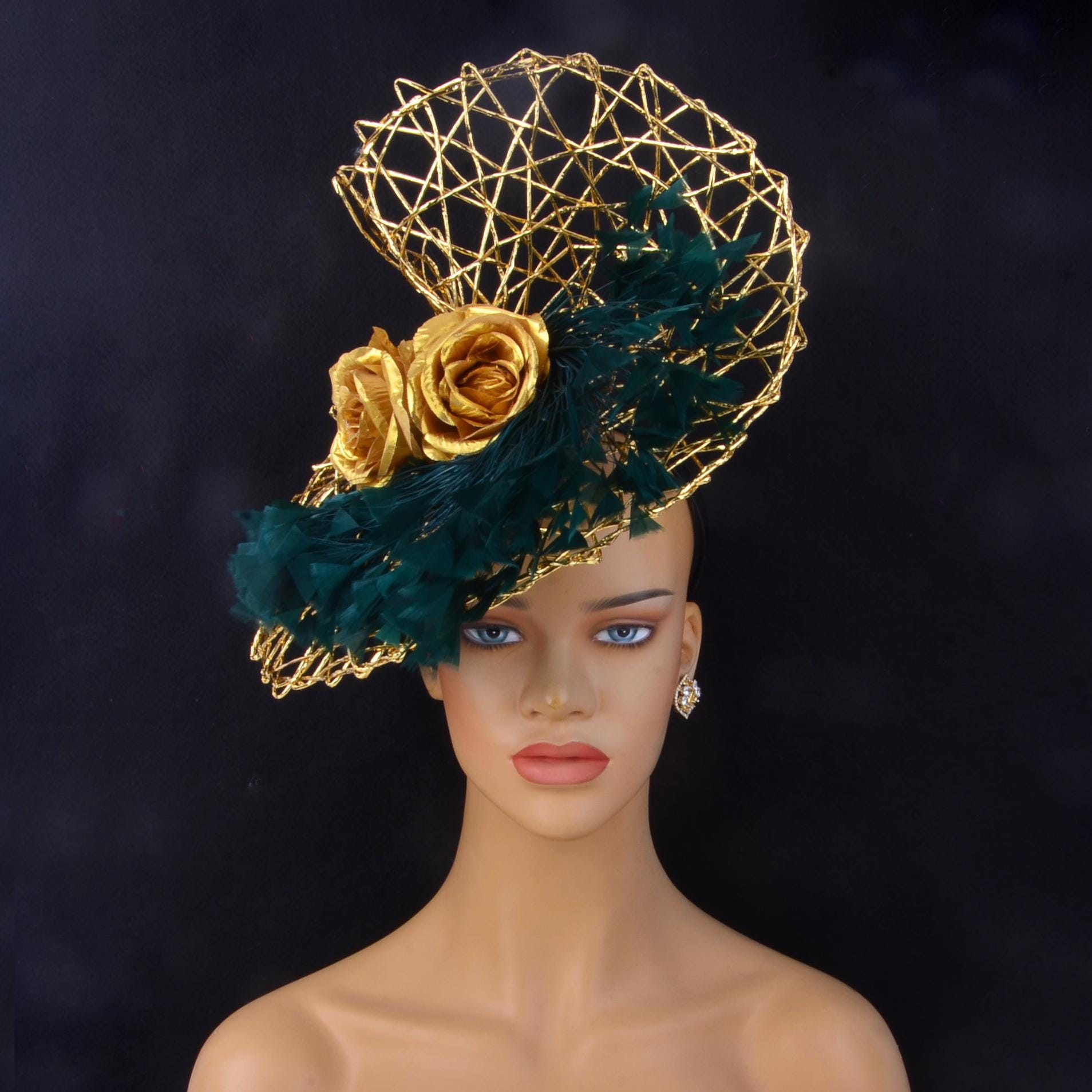 Dark Green and Gold Fascinator - Etsy display picture 2