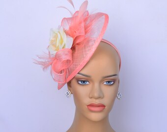 Neue korall sinamay Fascinator mit Seidenblume,Party,Church Hut,Melbourne Cup Hut,Kentucky Derby Hut,Hochzeit Hut,Tee-Party Hut,Geschenk,