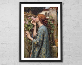 Rosens själ av John William Waterhouse – Romantiskt prerafaelitiskt konsttryck, viktoriansk damposter, väggdekor för hemmet eller present