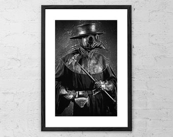 Plague Doctor - Malarstwo cyfrowe - Wydruk artystyczny - Dekoracja horroru - Czarna śmierć - Makabryczna sztuka - Gotycki wystrój domu - Prezent horroru - Dekoracja steampunk