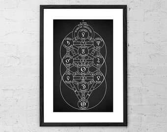 Kabbalistic Tree of Life Art Print Hermetic Qabala Poster Sacred Geometry Decor Occult Sephiroth Tree Magic Mystical Kabbalah Wall Art Gifts
