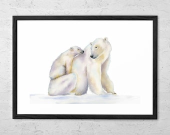 Polar Bear - Watercolor Painting - Polar Bear Nursery - Polar Bear Art Print - Animal Illustration - Scandinavian Art - Nursery Wall Art