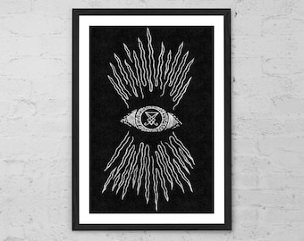 Providence – Mystical All-Seeing Eye Art Print, Occult Wall Decor, Esoteric Line Art Poster for Witchy, Gothic, or Spiritual Home Vibes