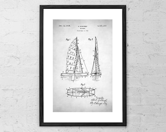 Sailboat Patent - Patent Prints - Sailing Gift - Sailboat Decor - Sailboat Art Print - Nautical Wall Decor - Sail Wall Art - Sailing Poster