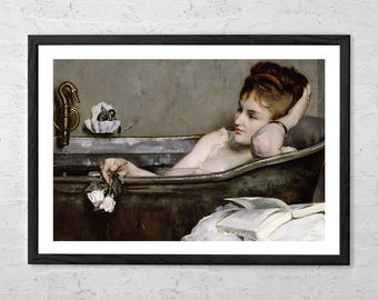 The Bath by Alfred Stevens – Art Print – Romantic Vintage Wall Art – Victorian Woman in Bathtub Painting – Classic Fine Art Poster