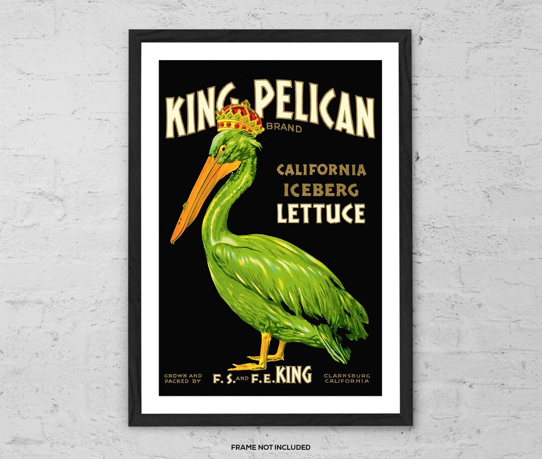 King Pelican Vintage Produce Print – Retro Crate Label Wall Art