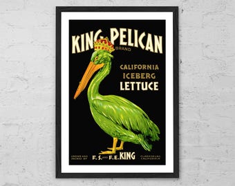 King Pelican Vintage Produce Print – Retro Crate Label Wall Art