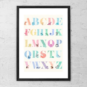 Dierenalfabet - kunstafdruk - decor kinderkamer - kunst aan de muur kinderkamer - kinderkamer decor - alfabet poster - kinderkamer alfabet kunst - kunst aan de muur ABC