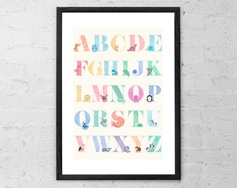 Animal Alphabet - Art Print - Nursery Decor - Nursery Wall Art - Kids Room Decor - Alphabet Poster - Nursery Alphabet Art - ABC Wall Art