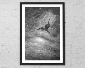Paradise Lost by Gustave Doré | Art Print | Satan’s Fall Illustration | John Milton Art | Gothic Wall Decor | Biblical Engraving Poster