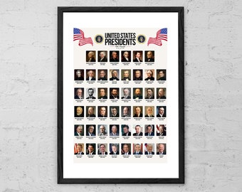 United States Presidents Art Print USA Presidents Poster Educational American History Wall Art Home School Classroom Decor Patriotic Gifts