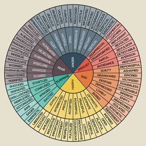 Wheel of Emotions Art Print Feelings Wheel Chart Therapy Poster DBT ...
