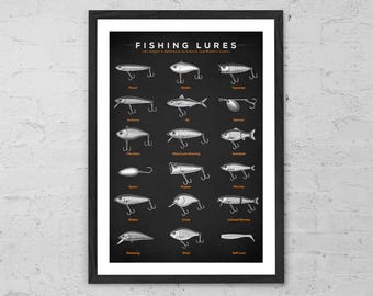 Fishing Lures - Art Print - Vintage Lure Chart Print - Fisherman Gift - Angler Decor - Tackle Box Art - Bait Poster - Man Cave Fishing Decor