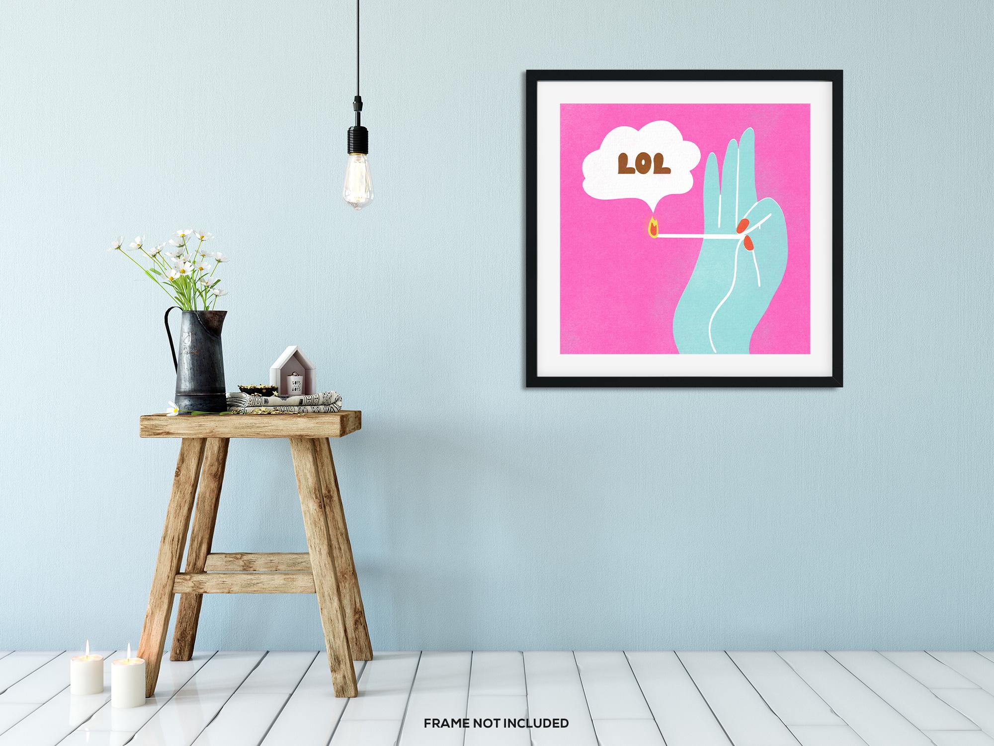 LOL – Art Print – Funny Pop Art Illustration of Hand Lighting a