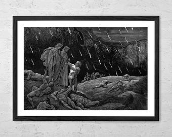 The Inferno, Canto 15 by Gustave Doré | Art Print | Dante Divine Comedy Art | Gothic Vintage Engraving Poster | Dark Academia Wall Decor