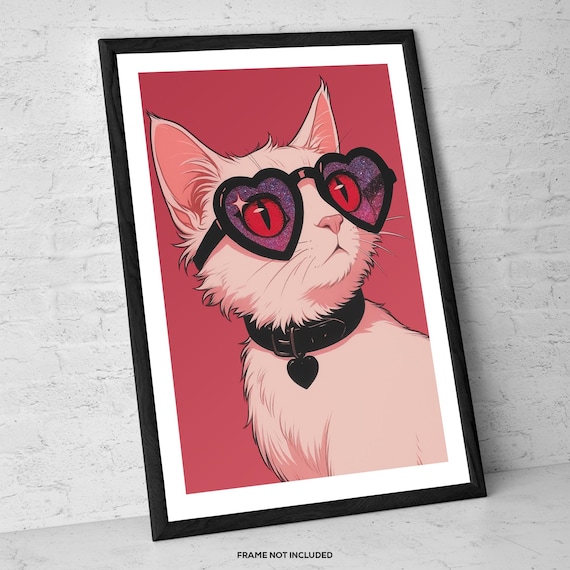 Cosmic Kitty Couture – Cool Cat Wall Art Print – Pink Cat With