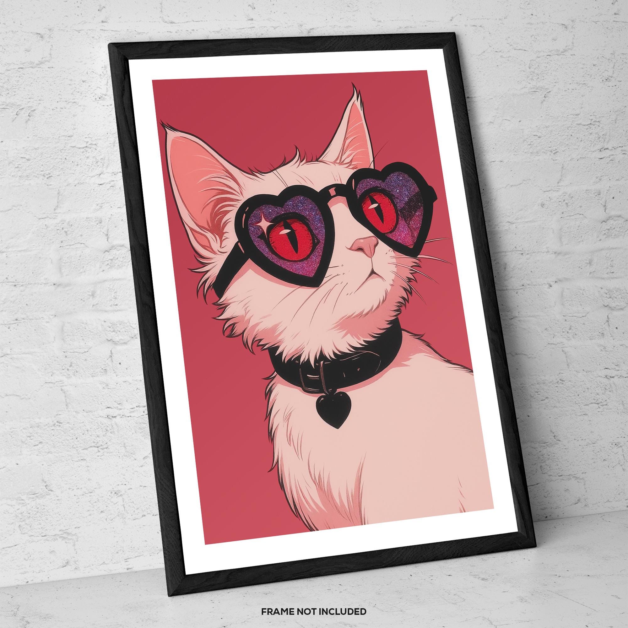 Cosmic Kitty Couture – Cool Cat Wall Art Print – Pink Cat With