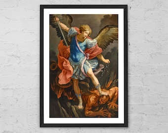 Der Erzengel Michael im Kampf gegen Satan von Guido Reni – Barocker Engel Kunstdruck, dramatisches religiöses Poster, spirituelles Wanddekor Geschenk