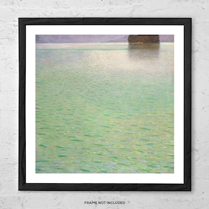 Isola nell'Attersee di Gustav Klimt – Stampa di un lago sereno, poster minimalista di arte acquatica, decorazione murale moderna e naturale per la casa o come regalo.