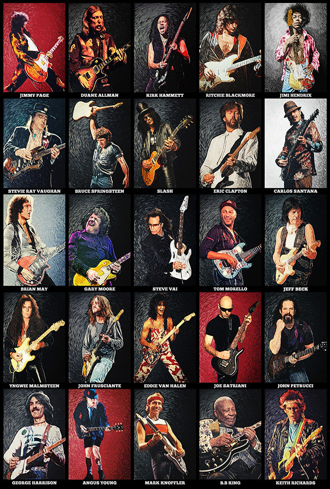 Greatest Guitarists of All Time Art Print Rock Poster Etsy