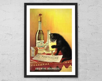 Absinthe Bourgeois - Stampa artistica - Poster vintage con gatto francese - Decorazione da parete retrò per bar o cucina