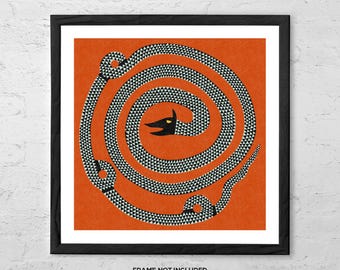 Python – Art Print, Geometric Snake Wall Art, Tribal Serpent Poster, Bold Red Print, Mythical Gothic Home Decor, Symbolic Gift Idea