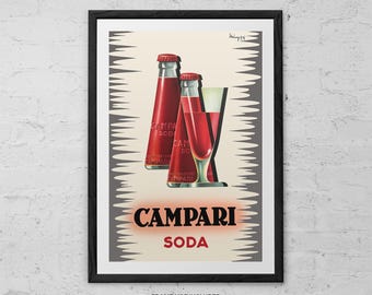 Campari Soda - Art Print - Vintage Italian Liquor Print - 1950s Retro Advertising - Mid Century Bar Decor - Classic Aperitif Beverage Art