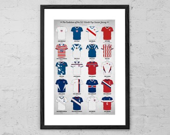 US WM Fußball Trikot Evolution - Kunstdruck - Das WM Poster - Fußball Poster - WM Poster - WM Geschichte - US Fußball