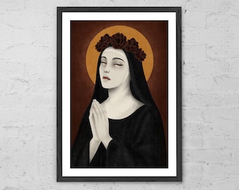 Ave Tenebris - Art Print - Gothic Vampire Poster - Dark Fantasy Wall Decor - Macabre Gothic Nun Illustration - Spooky Horror Artwork
