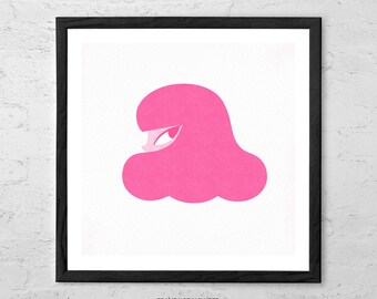 May include: A framed art print with a pink, cloud-shaped figure and a visible eye, set against a white backdrop. The artwork is framed in black, and the text "FRAME NOT INCLUDED" is at the bottom, indicating the frame is not part of the sale.