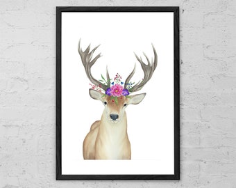 Deer Watercolor - Stag Art Print - Deer Painting - Deer Watercolor - Woodland Deer - Woodland Nursery - Nursery Wall Art - Stag Illustration
