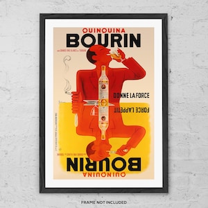 Bourin Quinquina - Art Print - Vintage French Liquor Poster - Art Deco Bar Wall Art - 1930s Aperitif Advertising - Retro Wine Bistro Decor