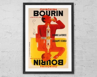 Bourin Quinquina - Art Print - Vintage French Liquor Poster - Art Deco Bar Wall Art - 1930s Aperitif Advertising - Retro Wine Bistro Decor