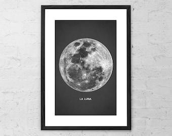 La Luna - Art Print - Vintage Moon Poster - Celestial Decor - Moon Wall Art - Moon Print - Moon Poster - Luna Print - Antique Moon Print