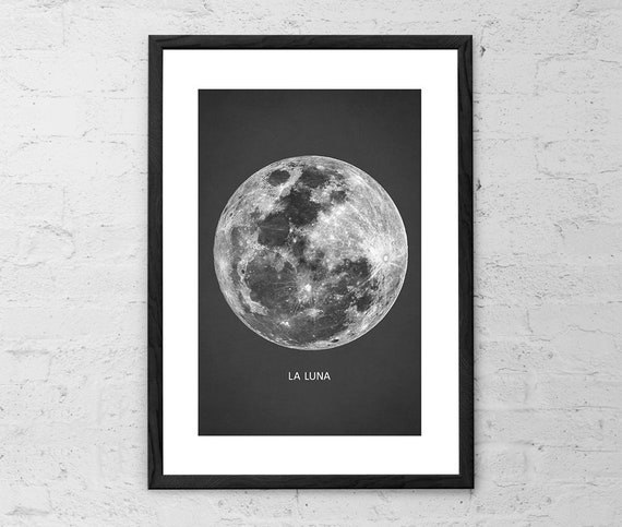 La Luna - Art Print - Vintage Moon Poster - Celestial Decor - Moon