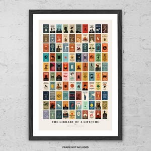 La biblioteca di una vita - 100 libri classici - Stampa artistica - Arte murale letteraria - Decorazione per biblioteca - Regalo per gli amanti dei libri - Poster di libri da leggere assolutamente