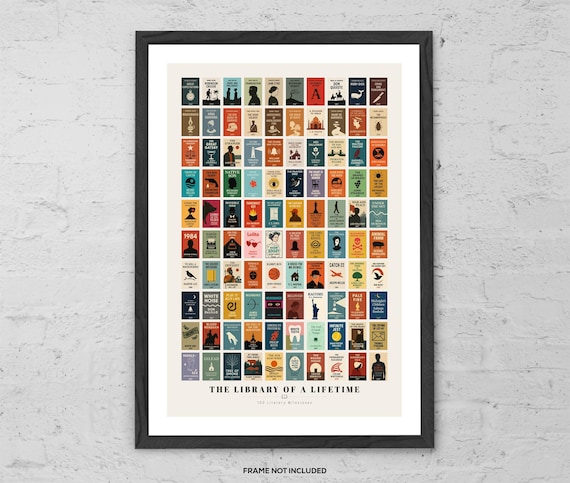 The Library of a Lifetime - 100 Classic Books - Art Print - Literary Wall Art - Library Decor - Book Lover Gift - Must Read Books Poster