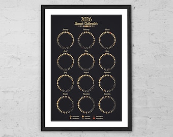 Lunar Calendar 2026 – Moon Phase Wall Art | Astrology Print | Moon Cycle Chart Poster | Celestial Home Decor