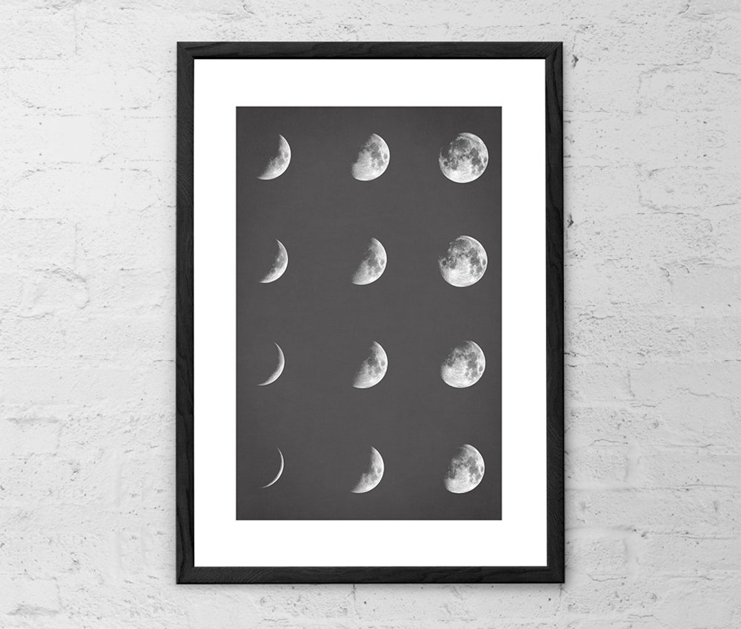 Lunar Phases - Art Print - Moon Phases Wall Art - Lunar Phase Poster ...
