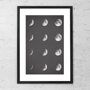 Fasi lunari - Stampa artistica - Fasi lunari da parete - Poster fasi lunari - Poster luna - Stampa fasi lunari - Decorazioni celestiali - Stampa artistica lunare