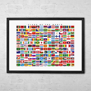 Flags of the World Art Print World Country Flags Poster Classroom Decor Educational Chart Nations National Countries Symbol Wall Art Gifts