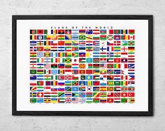 Flaggen der Welt Kunstdruck Welt Länderflaggen Poster Klassenzimmer Dekor Lerntabelle Nationen Nationale Länder Symbol Wand Kunst Geschenke