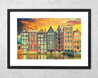 Amsterdam Painting - Art Print - Amsterdam Poster - Amsterdam Wall Art - Dutch Print - Amsterdam Decor - Amsterdam Print - City Prints