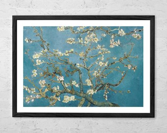 Almond Blossoms by Vincent van Gogh – Art Print – Japanese-Inspired Floral Wall Art, Blue Botanical Poster, Classic Fine Art Decor